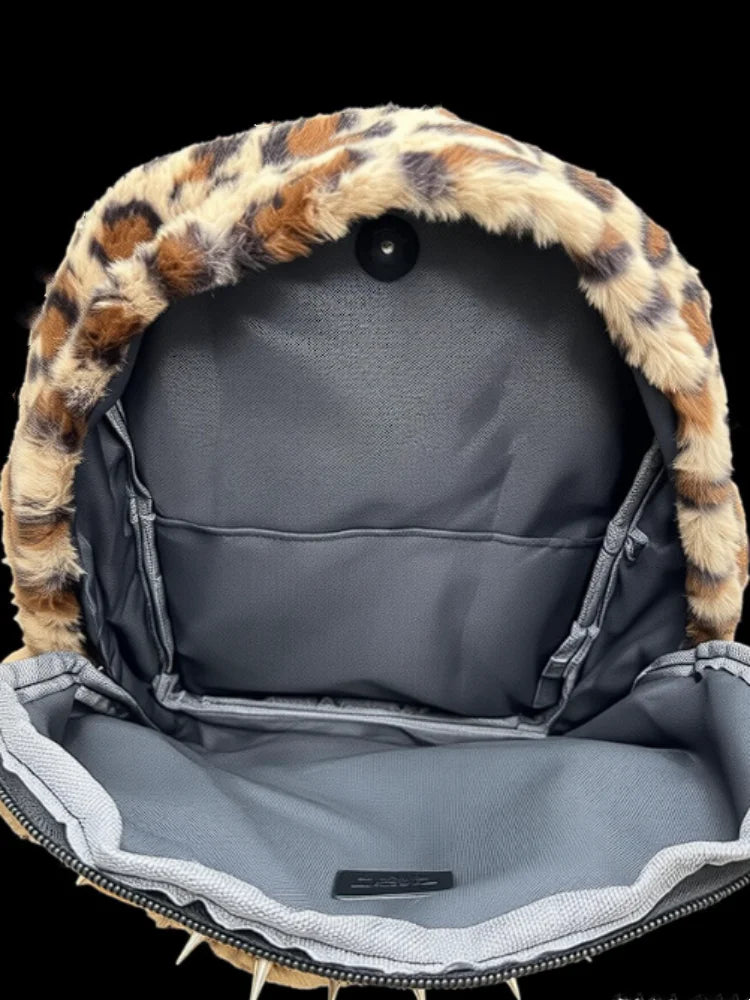Fur large-capacity Leopard Backpack Stylish Autumn Winter Shoulder Bag for Girl Cute and Cool Designed Backpack Mica.Wish_23Business