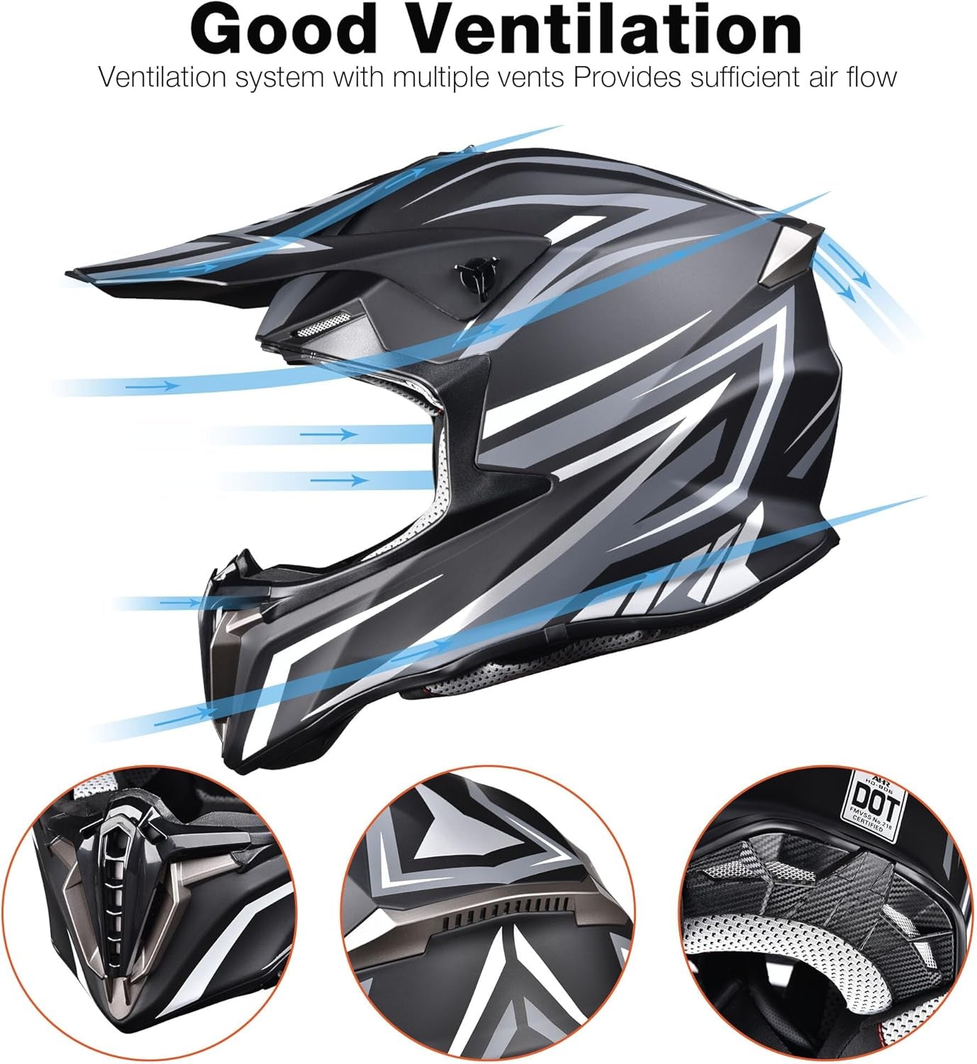 Adult Off-Road Full Face Motorcycle Helmet for Motocross, ATV, and BMX - DOT Approved
