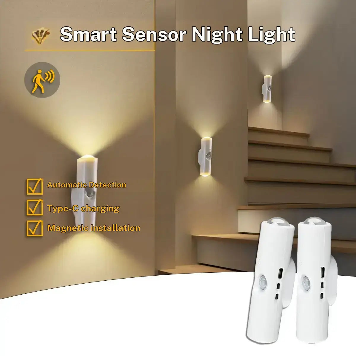 Smart Motion Sensor Spotlight with Adjustable Modes, 1500mAh Battery, USB-C Charging, and Magnetic Installation for Living Rooms, Bathrooms, and Bedrooms