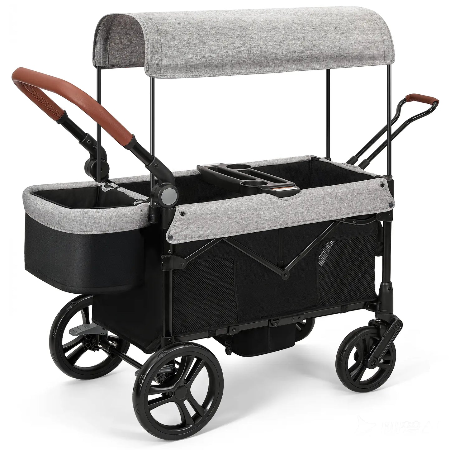Dripex Stroller Wagon for 2 Kids, All-Terrain Foldable Kids Wagon Stroller with Removable Canopy, Mosquito Net, Snack Tray, Cup Holders & Storage Basket