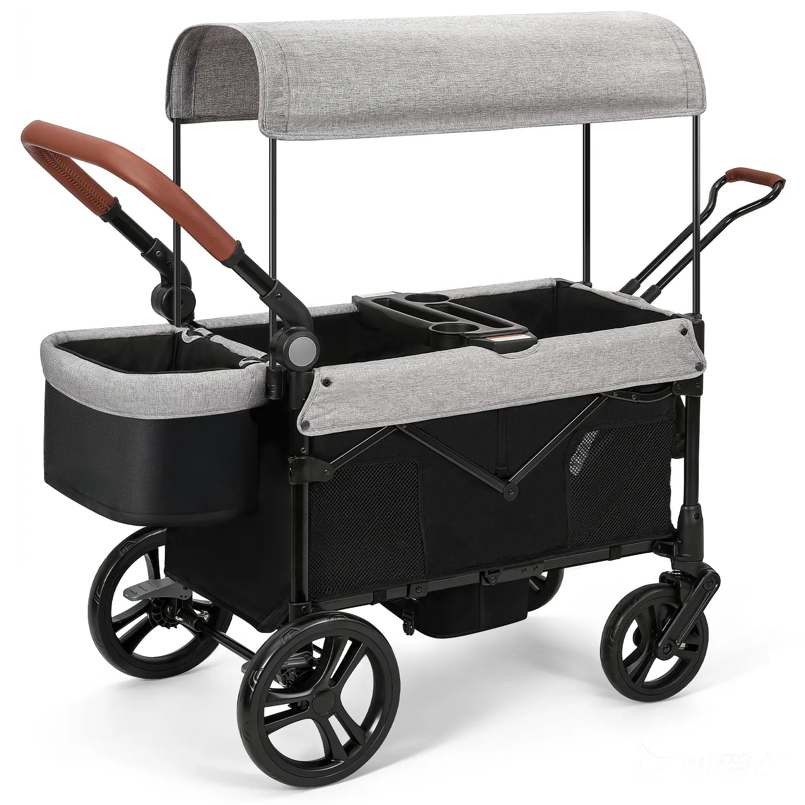 Dripex Stroller Wagon for 2 Kids, All-Terrain Foldable Kids Wagon Stroller with Removable Canopy, Mosquito Net, Snack Tray, Cup Holders & Storage Basket