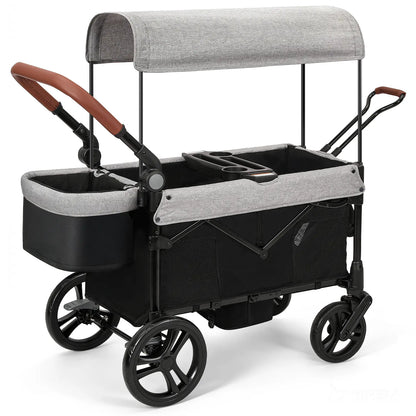 Dripex Stroller Wagon for 2 Kids, All-Terrain Foldable Kids Wagon Stroller with Removable Canopy, Mosquito Net, Snack Tray, Cup Holders & Storage Basket