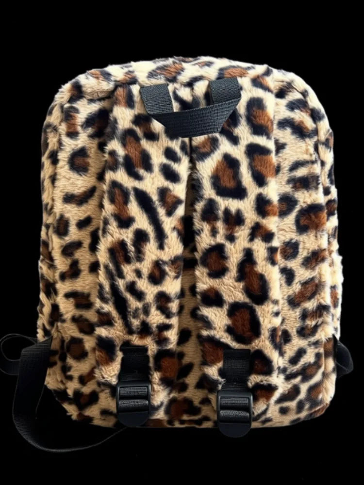 Fur large-capacity Leopard Backpack Stylish Autumn Winter Shoulder Bag for Girl Cute and Cool Designed Backpack Mica.Wish_23Business
