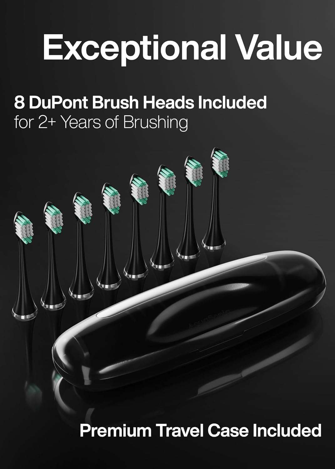 Black Series Ultra Whitening Electric Toothbrush - ADA Accepted with 8 Brush Heads and Travel Case - 40,000 VPM Motor, Wireless Charging, 4 Modes with Smart Timer