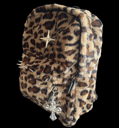 Fur large-capacity Leopard Backpack Stylish Autumn Winter Shoulder Bag for Girl Cute and Cool Designed Backpack Mica.Wish_23Business