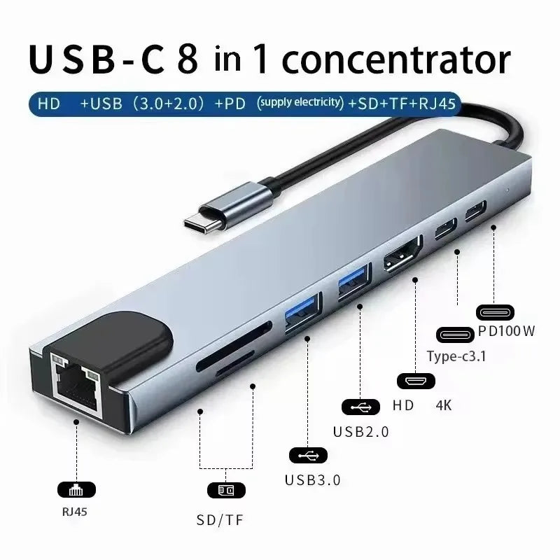 USB C Hub USB Splitter 8 in 1 USB Extender with 4 USB Port 1 USBC Port TF/SD Card Reader Audio Output Compatible for MacBook Mica.Wish_23Business