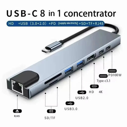 USB C Hub USB Splitter 8 in 1 USB Extender with 4 USB Port 1 USBC Port TF/SD Card Reader Audio Output Compatible for MacBook Mica.Wish_23Business