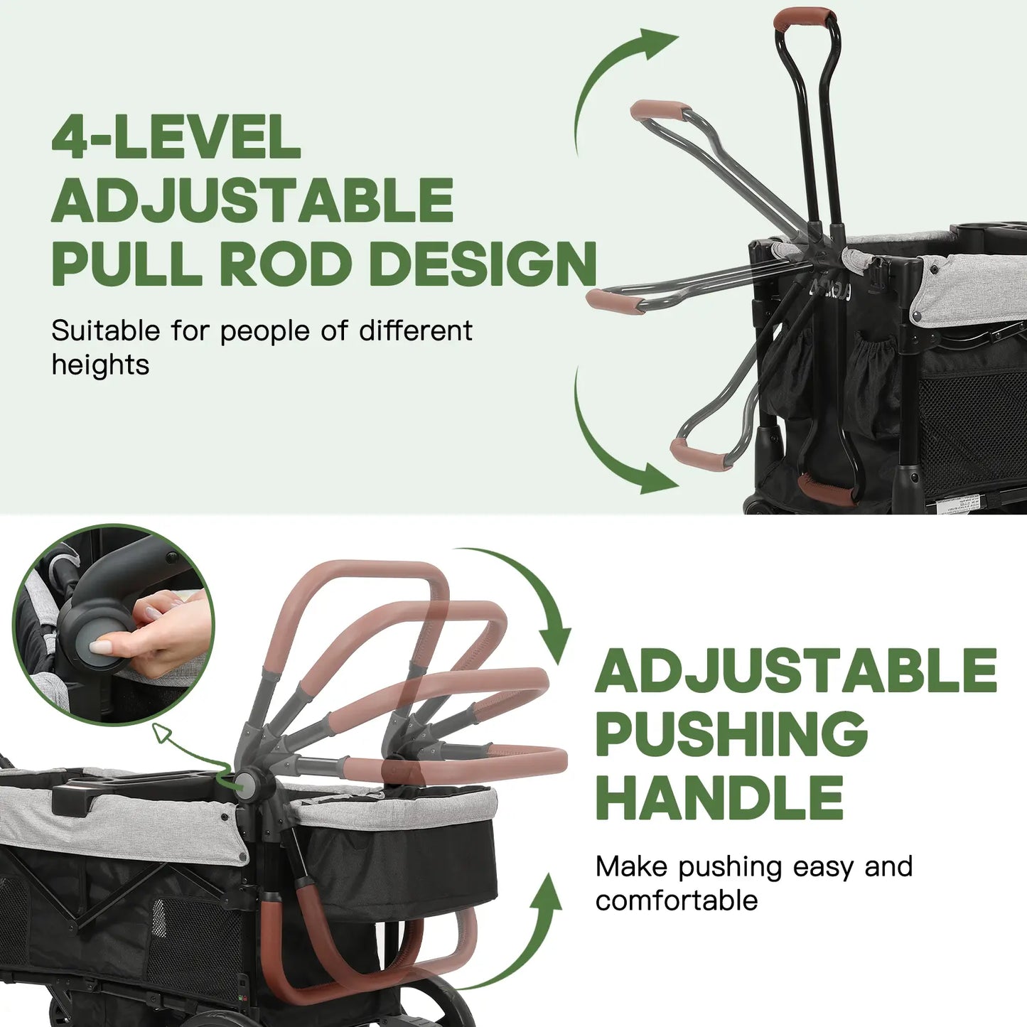 Dripex Stroller Wagon for 2 Kids, All-Terrain Foldable Kids Wagon Stroller with Removable Canopy, Mosquito Net, Snack Tray, Cup Holders & Storage Basket