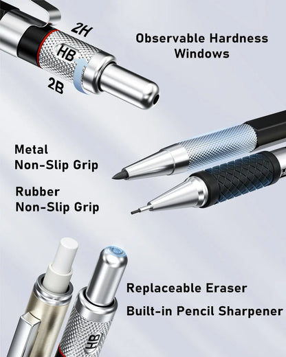 Four Candies 25PCS Art Mechanical Pencil Set with Case, 3PCS Metal Artist Lead Drafting Pencils 0.5, 0.7, 0.9 Mm & 3PCS 2Mm Holder (HB 2H 2B 4B Color) with 432PCS Graphite Lead Refills for Drawing Sketching Office School Supplies,Tiktokshopspringglowup
