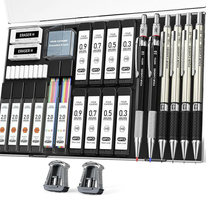 Four Candies 25PCS Art Mechanical Pencil Set with Case, 3PCS Metal Artist Lead Drafting Pencils 0.5, 0.7, 0.9 Mm & 3PCS 2Mm Holder (HB 2H 2B 4B Color) with 432PCS Graphite Lead Refills for Drawing Sketching Office School Supplies,Tiktokshopspringglowup