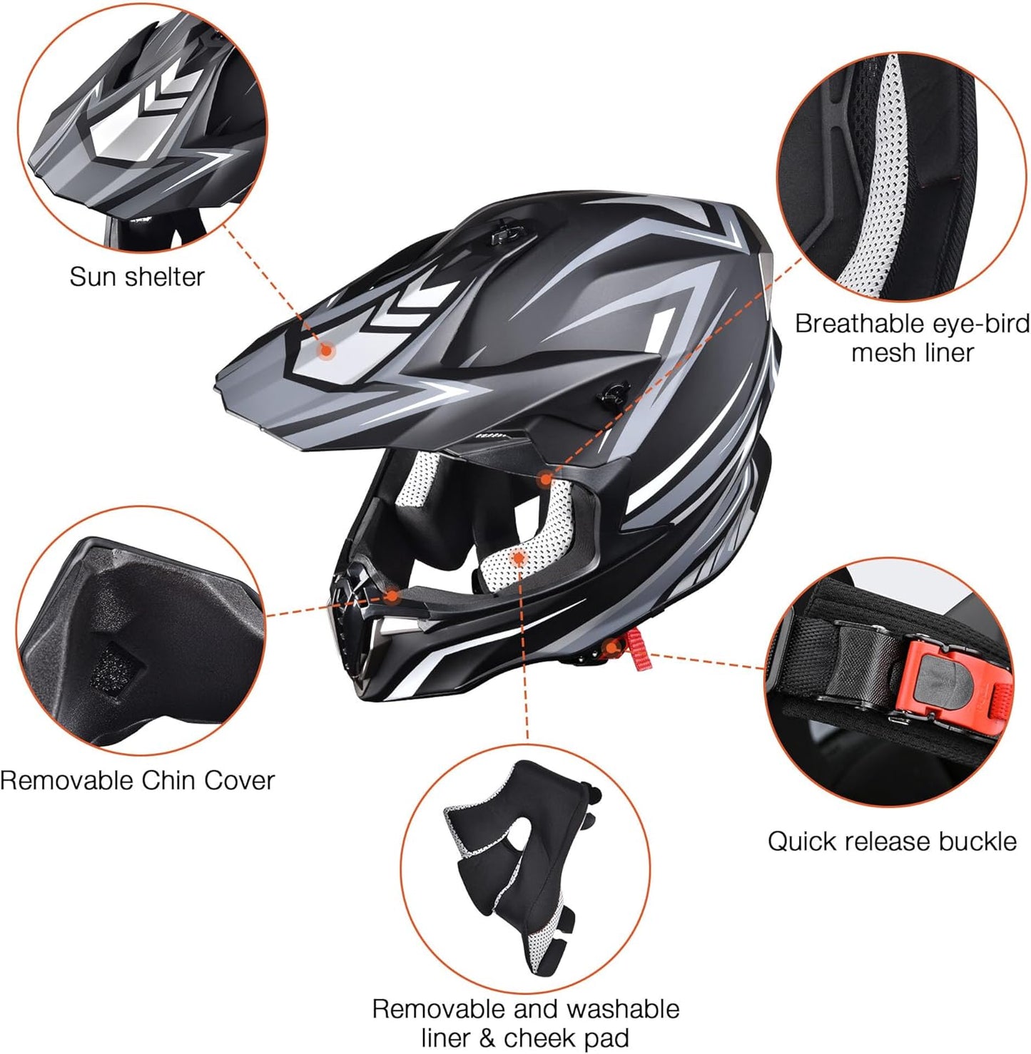 Adult Off-Road Full Face Motorcycle Helmet for Motocross, ATV, and BMX - DOT Approved