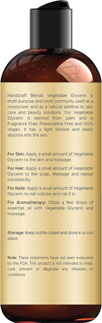 100% Pure and Natural Vegetable Glycerin - Premium Grade Oil for DIY Skin and Hair Care - 8 Fl Oz