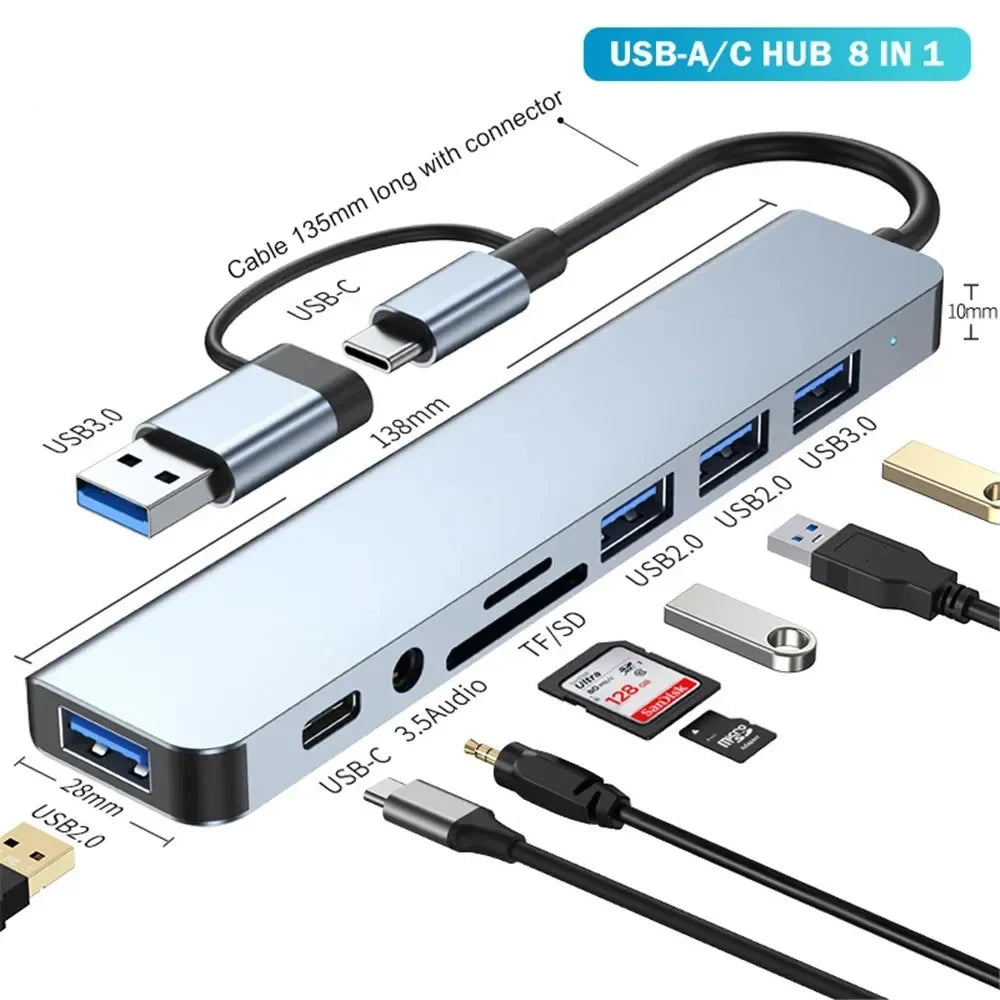USB C Hub USB Splitter 8 in 1 USB Extender with 4 USB Port 1 USBC Port TF/SD Card Reader Audio Output Compatible for MacBook Mica.Wish_23Business