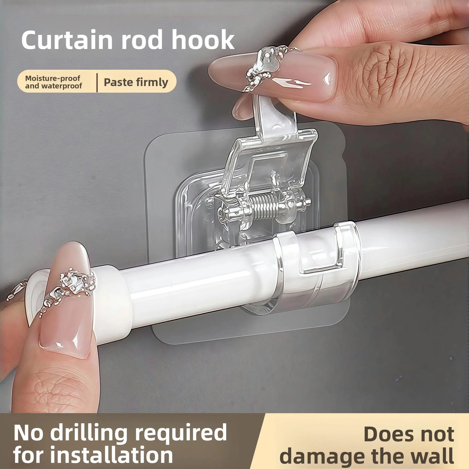 No-Drill Telescopic Rod Holder, Thickened Adhesive Rod Clip, Bathroom Rod, Curtain Rod, Door Curtain Rod, Dormitory Rod