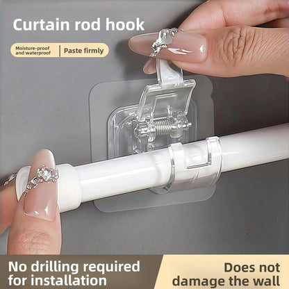 No-Drill Telescopic Rod Holder, Thickened Adhesive Rod Clip, Bathroom Rod, Curtain Rod, Door Curtain Rod, Dormitory Rod