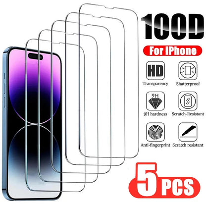 3/5PCS Glass Screen Protector Phone Case for IPhone 12 11 13 14 15 16 Pro Max Mini XS XR X 8 Plus 14Pro 13Pro IPones Front Cover Mica.Wish_23Business