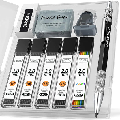 Four Candies 25PCS Art Mechanical Pencil Set with Case, 3PCS Metal Artist Lead Drafting Pencils 0.5, 0.7, 0.9 Mm & 3PCS 2Mm Holder (HB 2H 2B 4B Color) with 432PCS Graphite Lead Refills for Drawing Sketching Office School Supplies,Tiktokshopspringglowup