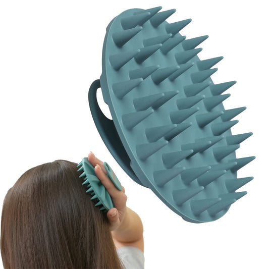 Scalp Massager Shampoo Brush - Manual Scalp Care Head Scrubber for Wet & Dry Use, Soft Silicone Bristles for Hair Growth and Dandruff Removal (Dark Green)