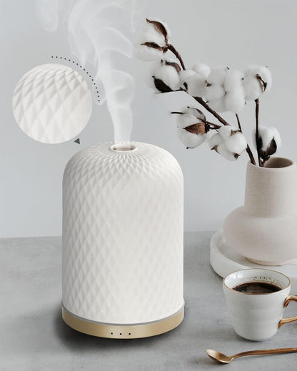 Ultrasonic Ceramic Essential Oil Diffuser - 2.4MHz, 110ml Capacity, 1/2/3 Hour Mist Timer, Silent Operation (≤25dB), Waterless Auto-Off, Aromatherapy Diffuser with USB Cable