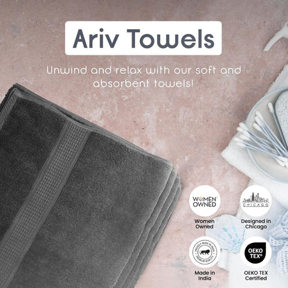 Premium 100% Cotton Bath Towels Set of 4, Large, Ultra-Soft, Highly Absorbent, Quick-Dry, Durable, Comfortable, Ideal for Home and Bathroom - Grey