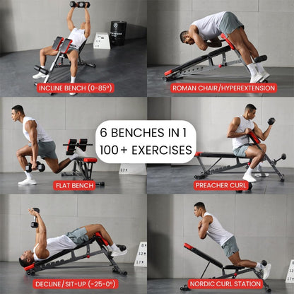 Multi-Functional FID Weight Bench for Comprehensive Full-Body Workouts – Includes Hyper Back Extension, Roman Chair, Adjustable Ab Sit-Up Bench, Incline/Decline Bench, and Flat Bench