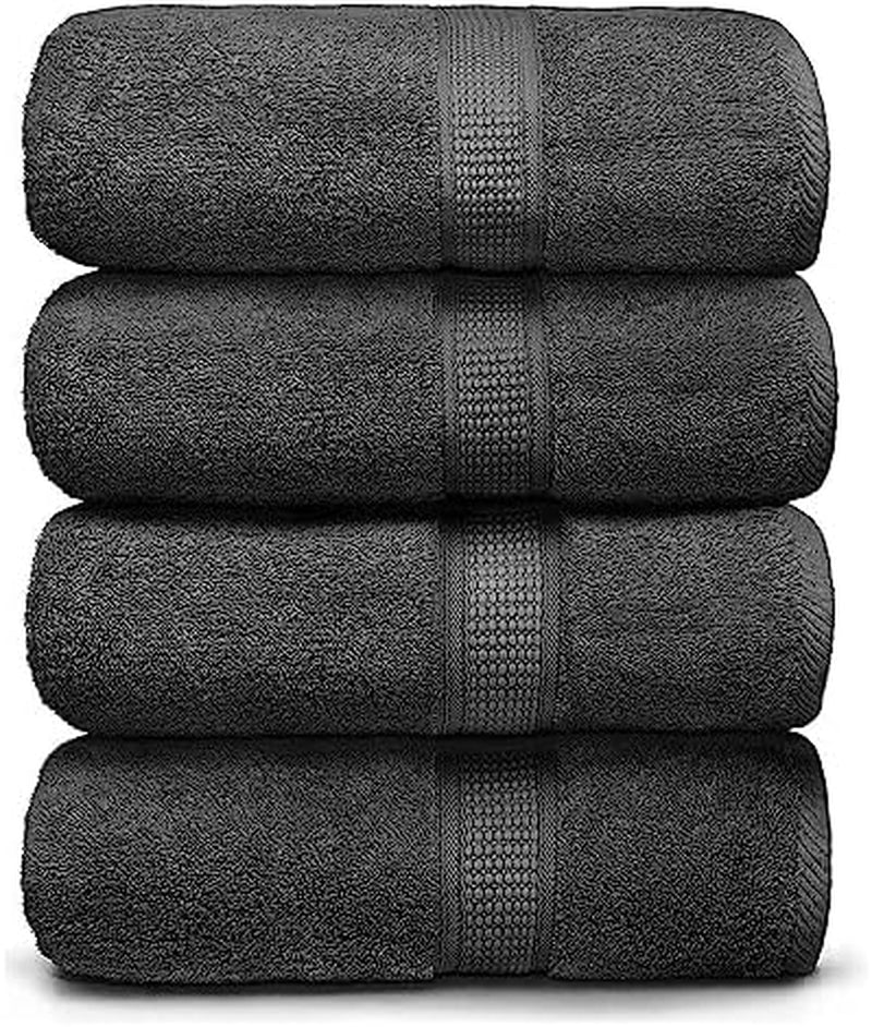Premium 100% Cotton Bath Towels Set of 4, Large, Ultra-Soft, Highly Absorbent, Quick-Dry, Durable, Comfortable, Ideal for Home and Bathroom - Grey