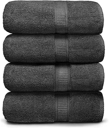 Premium 100% Cotton Bath Towels Set of 4, Large, Ultra-Soft, Highly Absorbent, Quick-Dry, Durable, Comfortable, Ideal for Home and Bathroom - Grey