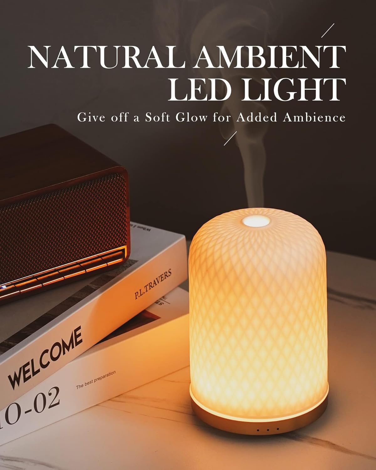Ultrasonic Ceramic Essential Oil Diffuser - 2.4MHz, 110ml Capacity, 1/2/3 Hour Mist Timer, Silent Operation (≤25dB), Waterless Auto-Off, Aromatherapy Diffuser with USB Cable