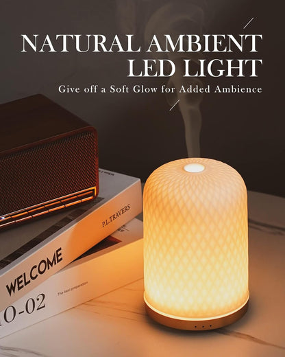 Ultrasonic Ceramic Essential Oil Diffuser - 2.4MHz, 110ml Capacity, 1/2/3 Hour Mist Timer, Silent Operation (≤25dB), Waterless Auto-Off, Aromatherapy Diffuser with USB Cable