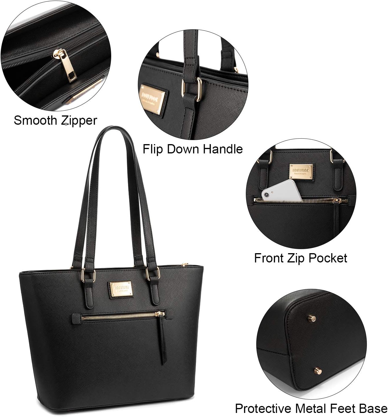 Women's Fashion Tote Bag Set - 3-Piece Shoulder Bag and Satchel Purse (Model A-1514-Black)