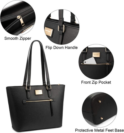 Women's Fashion Tote Bag Set - 3-Piece Shoulder Bag and Satchel Purse (Model A-1514-Black)