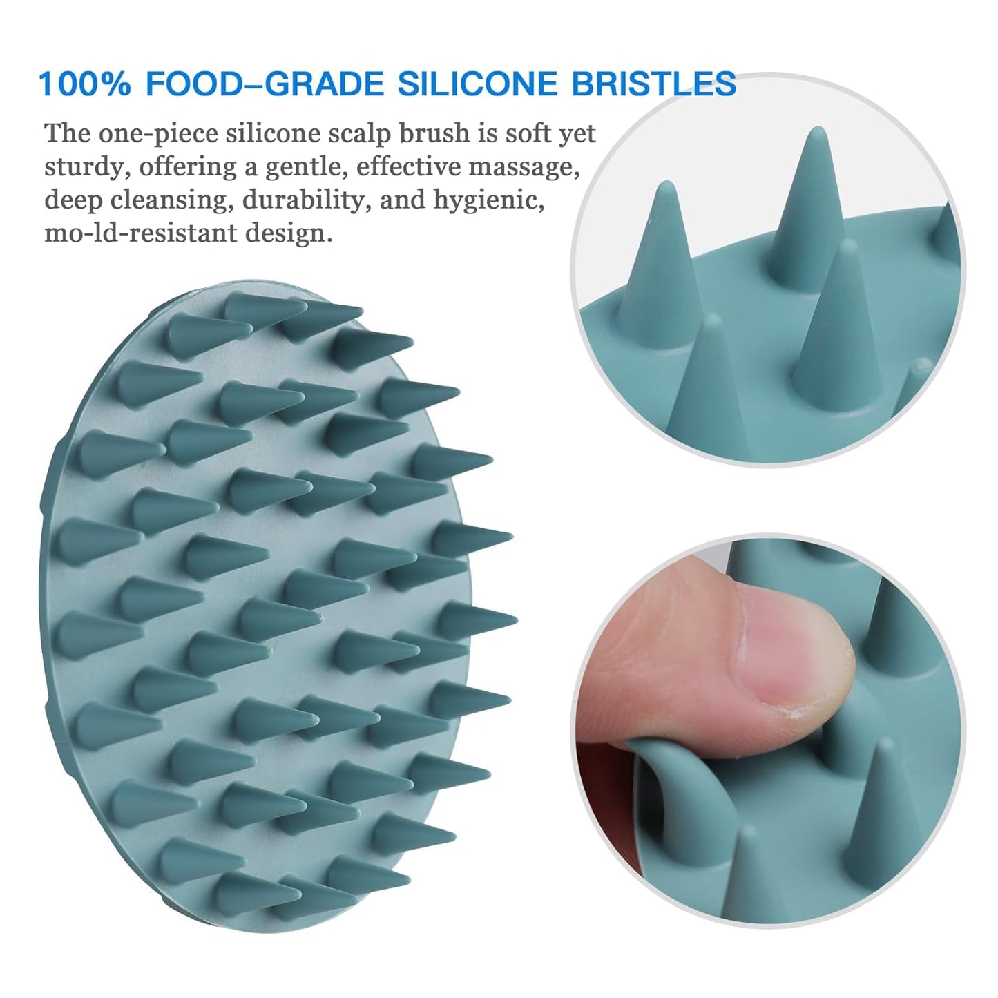 Scalp Massager Shampoo Brush - Manual Scalp Care Head Scrubber for Wet & Dry Use, Soft Silicone Bristles for Hair Growth and Dandruff Removal (Dark Green)