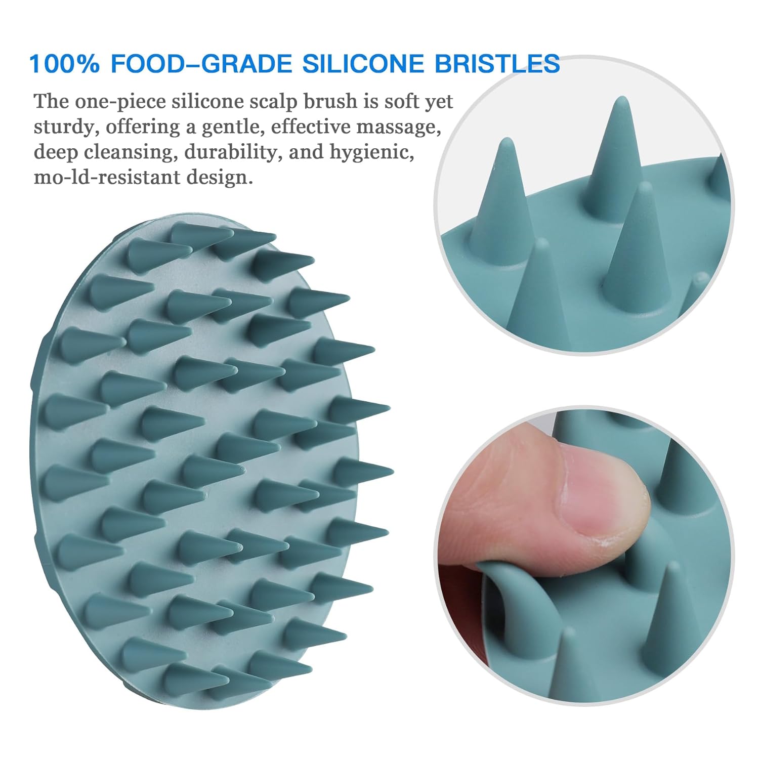 Scalp Massager Shampoo Brush - Manual Scalp Care Head Scrubber for Wet & Dry Use, Soft Silicone Bristles for Hair Growth and Dandruff Removal (Dark Green)