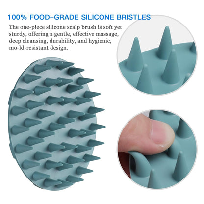 Scalp Massager Shampoo Brush - Manual Scalp Care Head Scrubber for Wet & Dry Use, Soft Silicone Bristles for Hair Growth and Dandruff Removal (Dark Green)