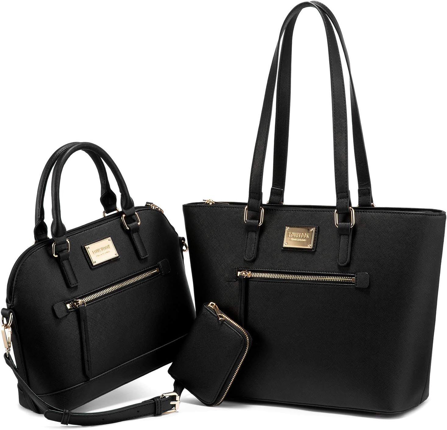Women's Fashion Tote Bag Set - 3-Piece Shoulder Bag and Satchel Purse (Model A-1514-Black)