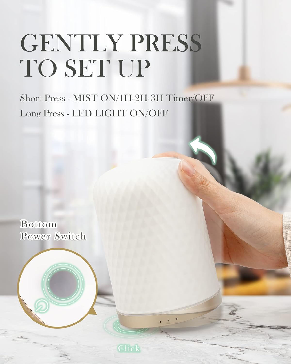 Ultrasonic Ceramic Essential Oil Diffuser - 2.4MHz, 110ml Capacity, 1/2/3 Hour Mist Timer, Silent Operation (≤25dB), Waterless Auto-Off, Aromatherapy Diffuser with USB Cable