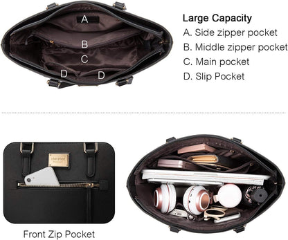 Women's Fashion Tote Bag Set - 3-Piece Shoulder Bag and Satchel Purse (Model A-1514-Black)