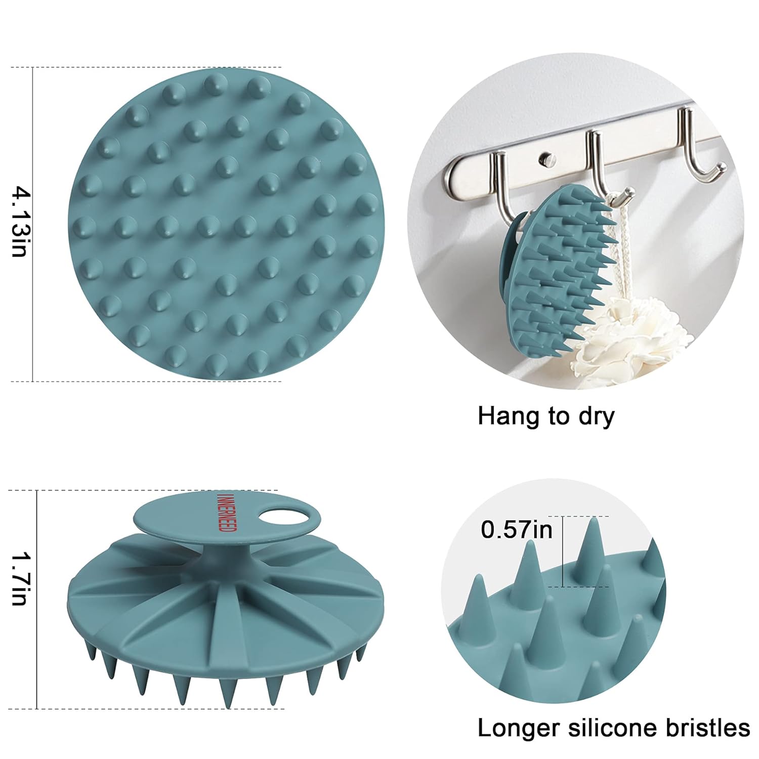 Scalp Massager Shampoo Brush - Manual Scalp Care Head Scrubber for Wet & Dry Use, Soft Silicone Bristles for Hair Growth and Dandruff Removal (Dark Green)