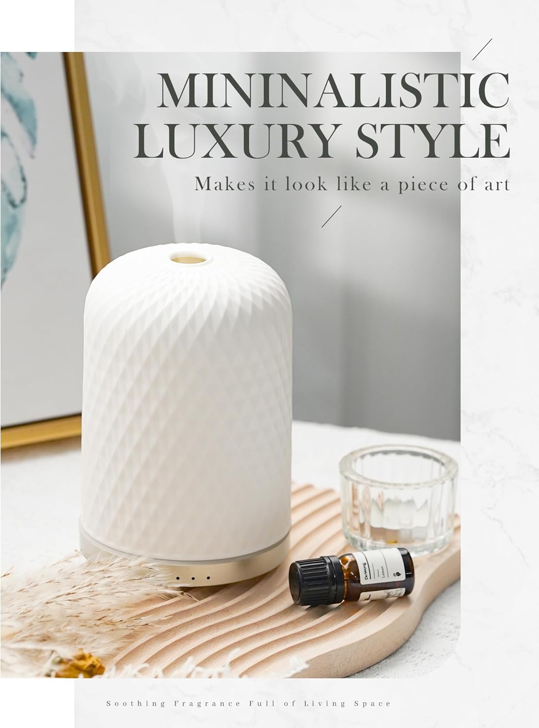 Ultrasonic Ceramic Essential Oil Diffuser - 2.4MHz, 110ml Capacity, 1/2/3 Hour Mist Timer, Silent Operation (≤25dB), Waterless Auto-Off, Aromatherapy Diffuser with USB Cable