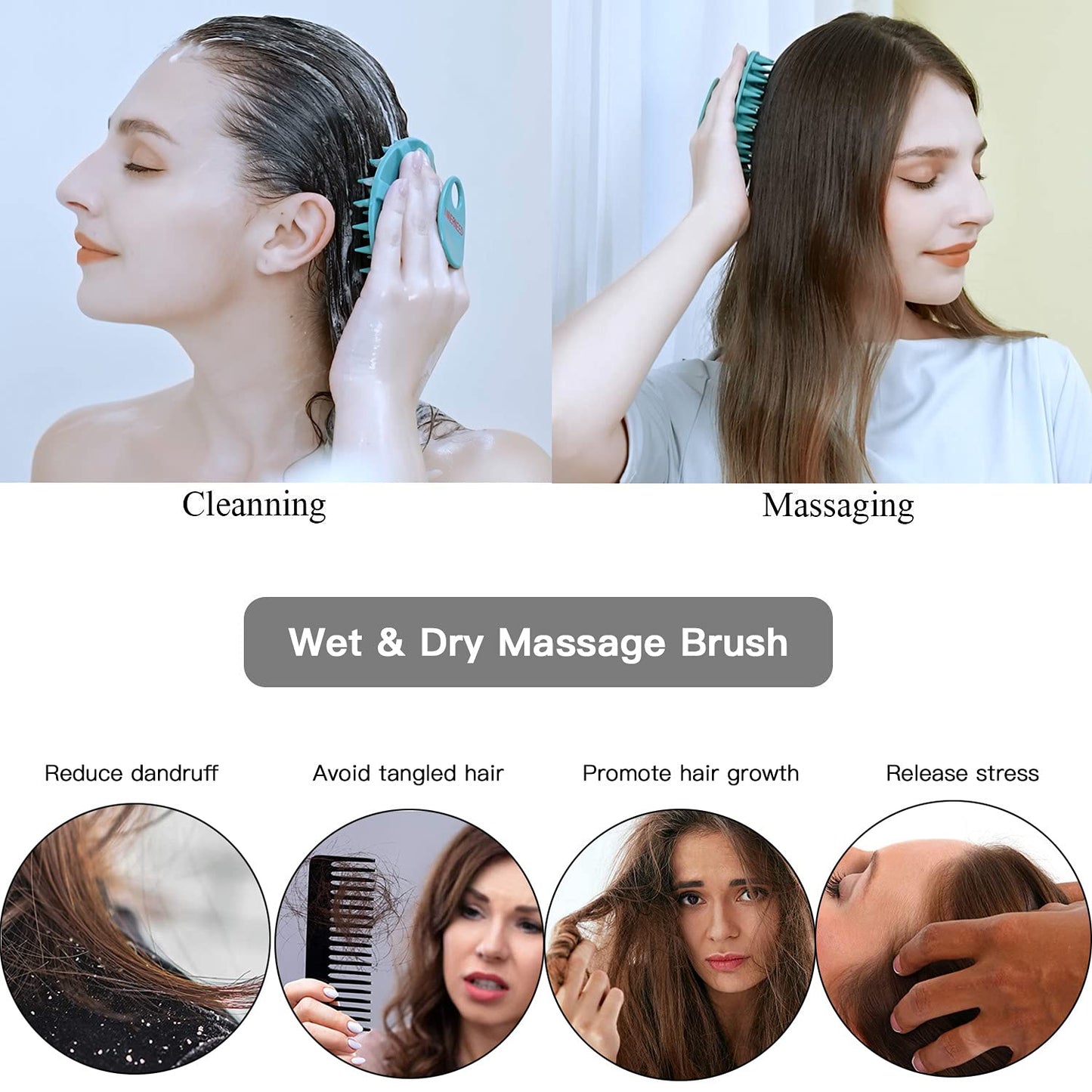 Scalp Massager Shampoo Brush - Manual Scalp Care Head Scrubber for Wet & Dry Use, Soft Silicone Bristles for Hair Growth and Dandruff Removal (Dark Green)