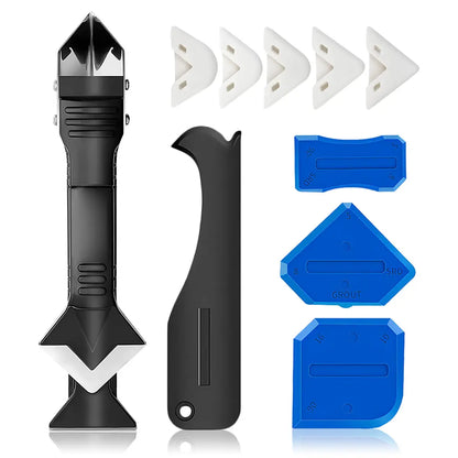 11Pcs Silicone Caulking Tools 3 in 1 Grout Removal Tool (Stainless Steel Head)& Grout Remove Scraper, Caulk Remover for Kitchen/Bathroom/Window