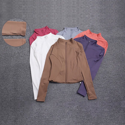 Women Sport Jacket Long Sleeve Shirt Workout Coat Gym Training Clothing Yoga Sportswear Mica.Wish_23Business