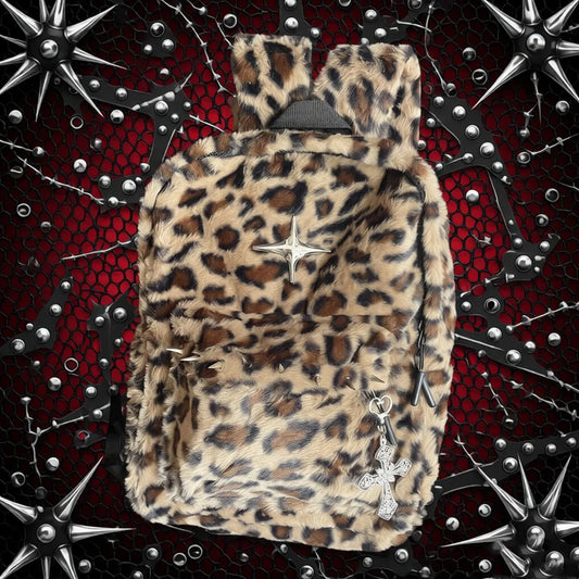 Fur large-capacity Leopard Backpack Stylish Autumn Winter Shoulder Bag for Girl Cute and Cool Designed Backpack Mica.Wish_23Business