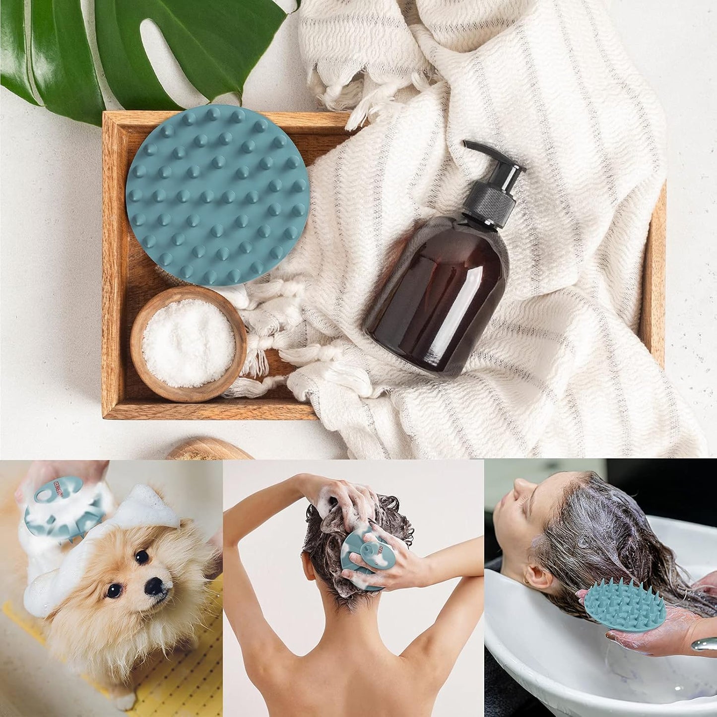 Scalp Massager Shampoo Brush - Manual Scalp Care Head Scrubber for Wet & Dry Use, Soft Silicone Bristles for Hair Growth and Dandruff Removal (Dark Green)