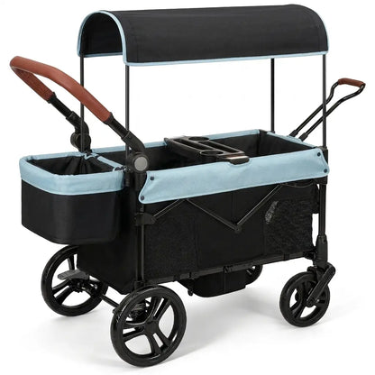 Dripex Stroller Wagon for 2 Kids, All-Terrain Foldable Kids Wagon Stroller with Removable Canopy, Mosquito Net, Snack Tray, Cup Holders & Storage Basket