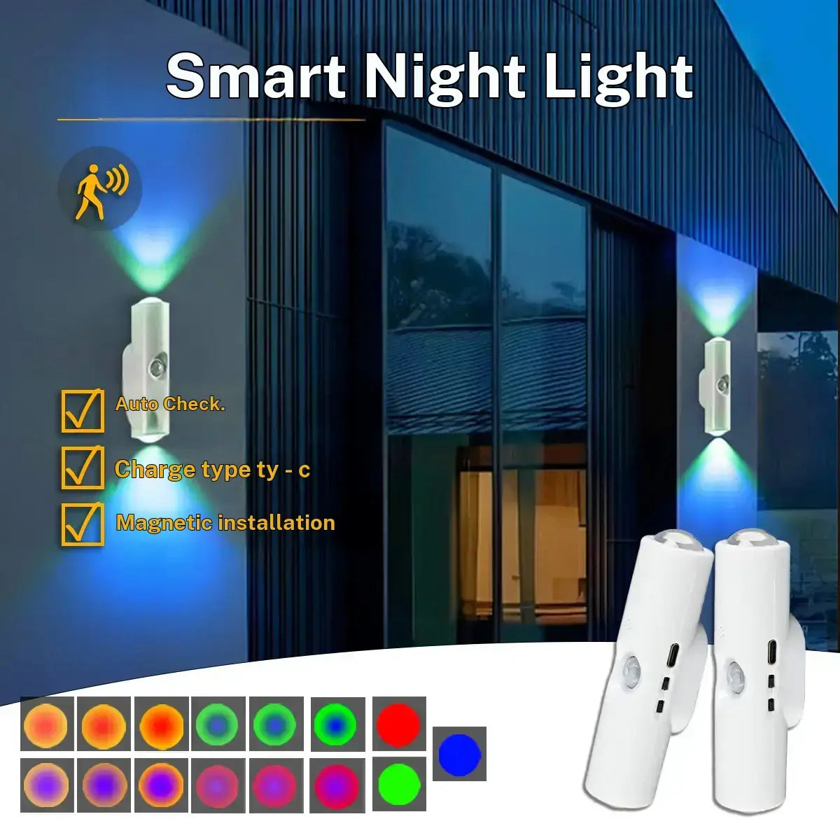 Smart Motion Sensor Spotlight with Adjustable Modes, 1500mAh Battery, USB-C Charging, and Magnetic Installation for Living Rooms, Bathrooms, and Bedrooms