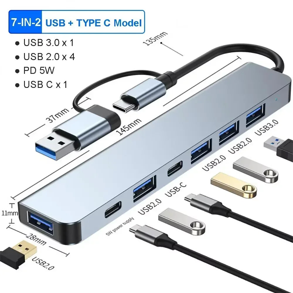 USB C Hub USB Splitter 8 in 1 USB Extender with 4 USB Port 1 USBC Port TF/SD Card Reader Audio Output Compatible for MacBook Mica.Wish_23Business