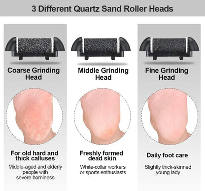 Rechargeable Electric Foot File and Callus Remover Kit with 3 Roller Heads and Dual Speed Settings for Effective Pedicure Care