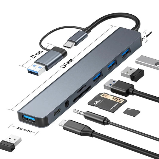 USB C Hub USB Splitter 8 in 1 USB Extender with 4 USB Port 1 USBC Port TF/SD Card Reader Audio Output Compatible for MacBook Mica.Wish_23Business