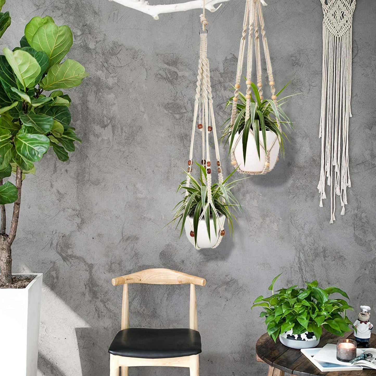 Macrame Plant Hanger Set - 2 Decorative Indoor Planters for Home Decor